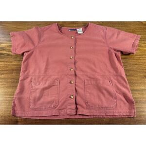Erika & Co Shirt Women Size M Short Sleeve Linen Blend Oversized Boxy Pink